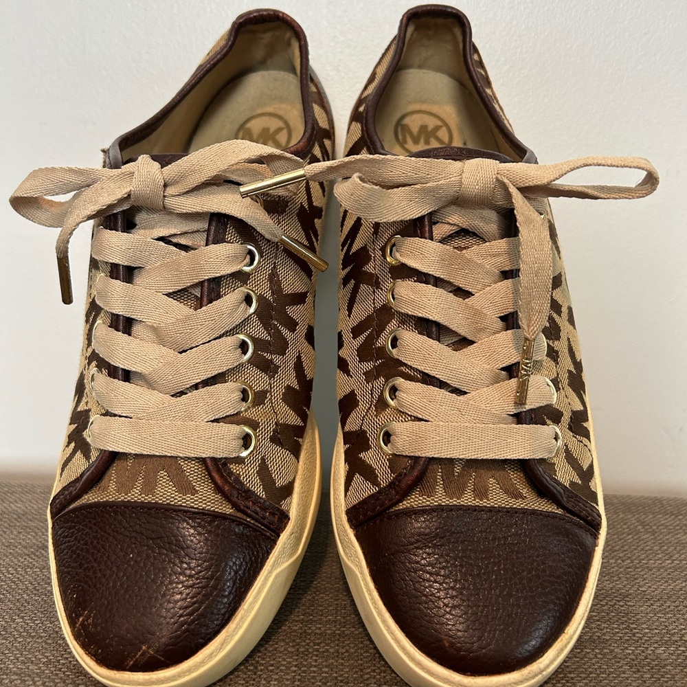 MICHAEL Michael Kors Brown and Tan MK Logo Sneakers - Picture 2 of 8